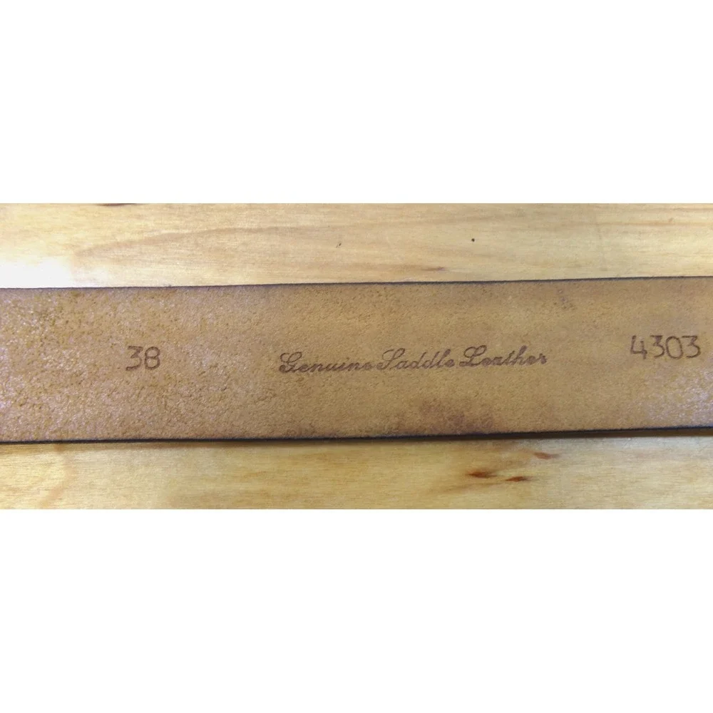 Genuine‎ Saddle Leather Brown Tooled Design Belt with Eagle Buckle Size 38 #4303